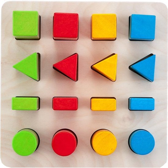 Geometric sorter 21 x 21 cm color//size 4x4 rubber wood plate van Mamatoyz