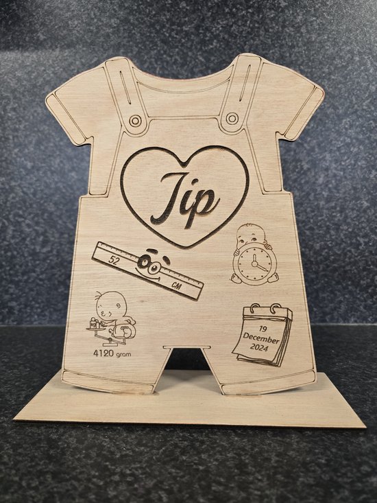 Gepersonaliseerd geboorte bord van hout laser graveren - Rompertje - Geboorte - Geboorte cadeau - Geboorte kado - Kado - Geboortebord - Cadeau - lasergraveren - geboorte laser - gepersonaliseerd - gepersonaliseerd geboorte - geboorte geschenk van WoodenAm.