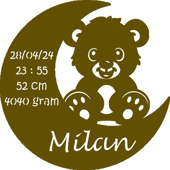 Gepersonaliseerd Houten Geboortebord met Maan en Beer – Uniek Kraamcadeau met Naam, Geboortedatum, Gewicht en Lengte - 38cm - Palisander hout van Little Stars Gifts
