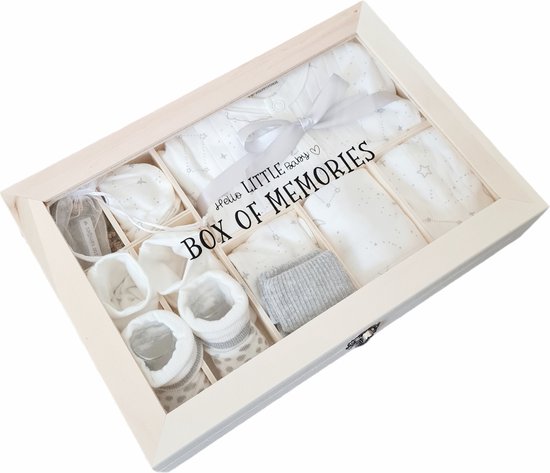 Gepersonaliseerd Kraamcadeau Unisex  - baby geschenkset neutraal - herinneringsdoos baby - kraamcadeau - baby memorie box - babyshower cadeau -  babycadeau - 10 in 1 kado - cadeau met naam van Little Dutch