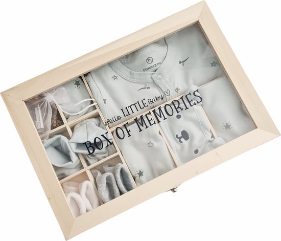 Gepersonaliseerd Kraamcadeau Unisex - Mint kleurig - baby geschenkset neutraal - kraamcadeau - herinneringsdoos baby - babyshower cadeau -  babycadeau - 10 in 1 kado - cadeau met naam van Merkloos