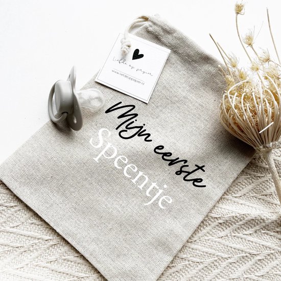 Gepersonaliseerd linnen zakje speentje – Kraamcadeau baby | Geboortecadeau| Liefde op papier| Zwanger | Zwangerschapscadeau| Newborn| Babyshower gift van Merkloos