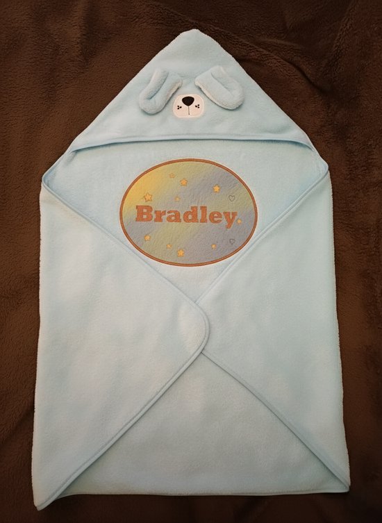 Gepersonaliseerde Baby Handdoek met Capuchon met Eigen Foto/Naam/Tekst - Blauwe Badcape - Uniek Kraamcadeau Capuchonhanddoek