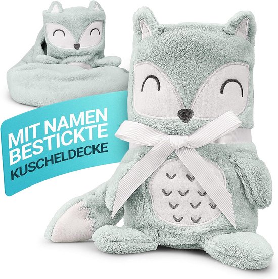 Gepersonaliseerde Baby Knuffeldeken - 2-in-1 Rolbare Deken met Naam Borduring