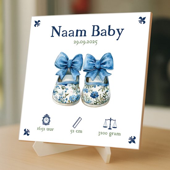 Gepersonaliseerde Baby Tegeltje – Met Naam, Geboortedatum, Gewicht, Lengte en Tijd – Blauwe Schoentjes van Merkloos