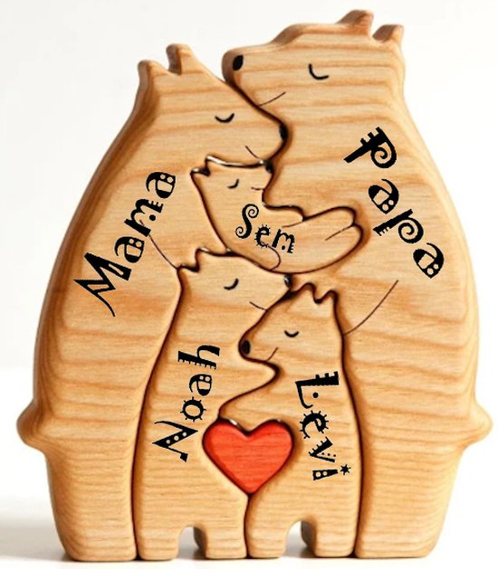 Gepersonaliseerde beren familie - geboorte - kraam cadeau - puzzel - 5 beren van Merkloos