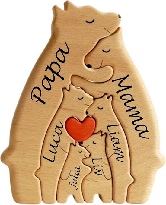 Gepersonaliseerde beren familie - geboorte - kraam cadeau - puzzel - 6 beren van Edelweiss Gifts