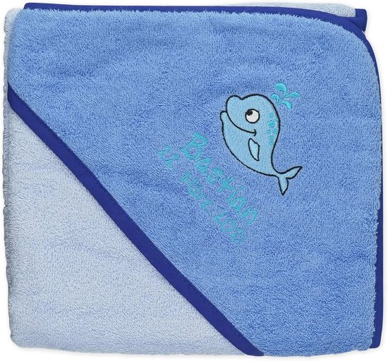 Gepersonaliseerde Capuchonhanddoek voor Baby's en Kinderen - Blauw - 140x140 cm