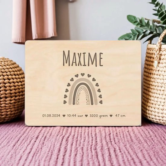 Gepersonaliseerde houten memorybox baby - kraamcadeau - naam & geboortedatum - herinneringen bewaren van Merkloos