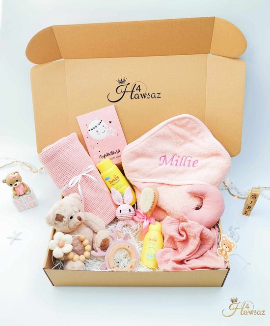 Gepersonaliseerde kraamcadeaus - Hawsaz.nl cadeau - Babygeschenksets 11 stuks Roze - Geboortecadeau - babyshower - Babyset - Babydeken - Baby knuffel - Babykado - Baby geschenk Speenkoord - Babyverzorging - Baby speelgoed - Zwitsal van Hawsaz.nl
