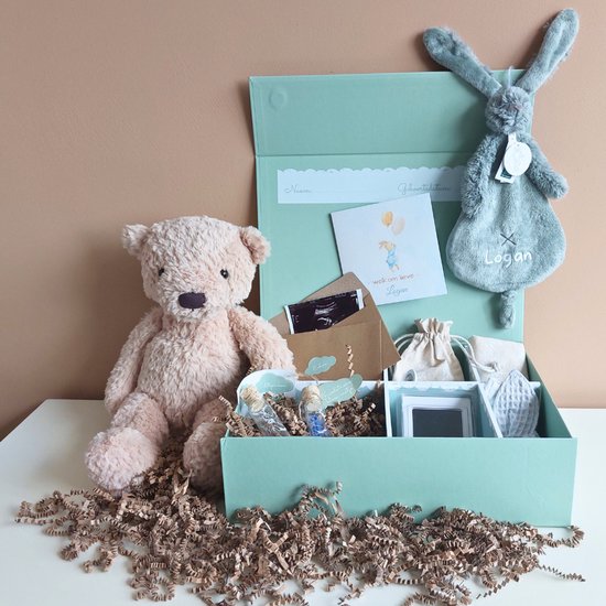 Gepersonaliseerde My Baby Memory Box groen | 30-delig Baby Herinneringen Doos | Kraamcadeau met naam | Baby Geschenkset | Persoonlijk cadeau baby