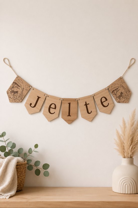 Gepersonaliseerde naamslinger - Slinger met naam in savanne thema - babykamerdecoratie - kraamcadeau