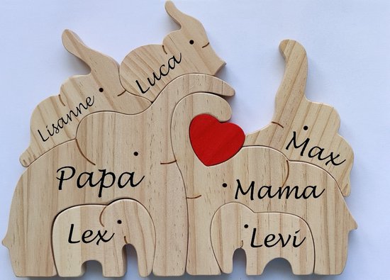 Gepersonaliseerde olifanten familie - geboorte - kraam cadeau - puzzel - 7 olifanten van Happy Hoppie