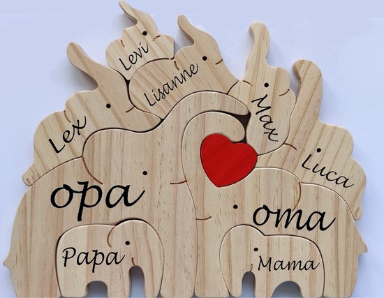 Gepersonaliseerde olifanten familie - geboorte - kraam cadeau - puzzel - 9 olifanten van Pinky Baby.