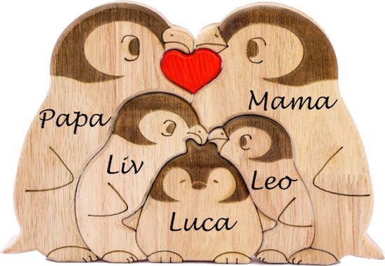 Gepersonaliseerde pinguin familie - geboorte - kraam cadeau - puzzel - 5 pinguïns van Little Stars Gifts