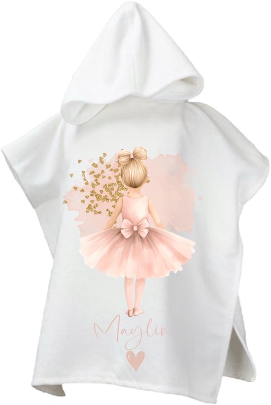 Gepersonaliseerde Poncho voor meisje - Ballerina blond met naam - Perfect voor Zwembad en Strand