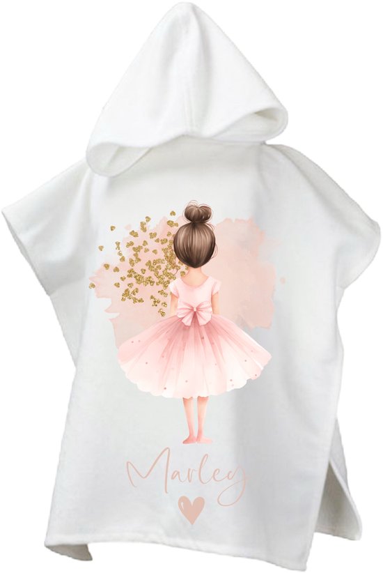 Gepersonaliseerde Poncho voor meisje - Ballerina bruin met naam - Perfect voor Zwembad en Strand