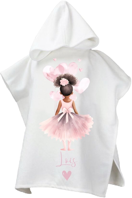 Gepersonaliseerde Poncho voor meisje - Ballerina krullen met naam - Perfect voor Zwembad en Strand van Merkloos