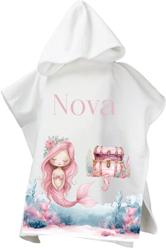 Gepersonaliseerde Poncho voor meisje -Zeemeermin met naam - Perfect voor Zwembad en Strand