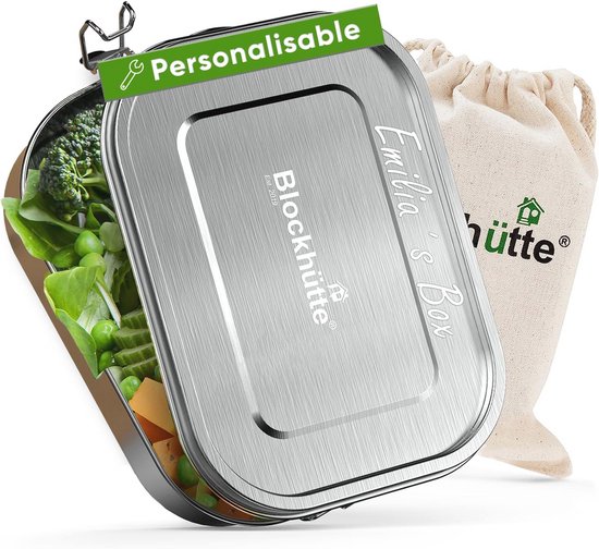 Gepersonaliseerde Roestvrijstalen Broodtrommel met Naam en 3 Vakken - 800 ml Bento Box voor Kinderen