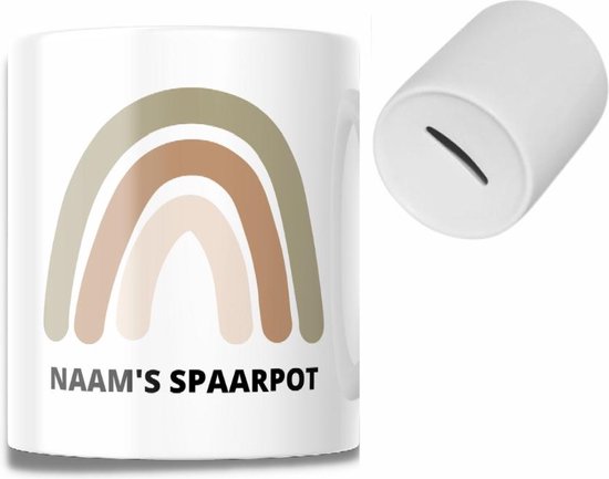 Gepersonaliseerde spaarpot - Regenboog - Baby - Meisje - Jongen - Kraamcadeau - Geschenk - 350 ML inhoud van Merkloos