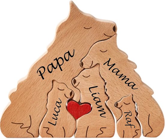 Gepersonaliseerde wolven roedel - 5 wolven - geboorte - kraam cadeau - puzzel - honden familie van Eco Wood Art