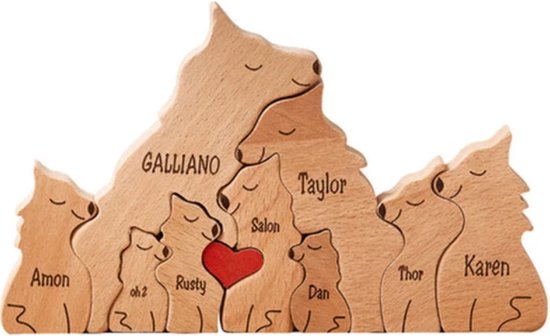 Gepersonaliseerde wolven roedel - 9 wolven - geboorte - kraam cadeau - puzzel - honden familie van AVEMarionetten