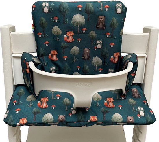 Geplastificeerd kussenset voor de Tripp Trapp kinderstoel van Stokke - Vos, beer en uil donkergroen