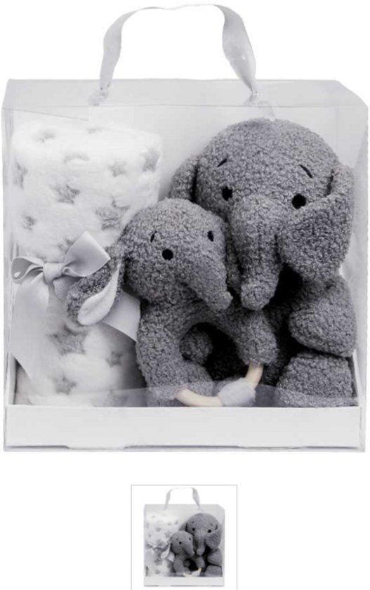 Geschenkset knuffel baby, Cadeauset, Babyshower, Zwanger, Geboorte, Giftbox baby surprise 90x75cm elephant van Merkloos