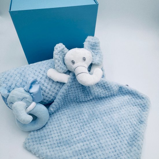 | Geschenkset Magneetdoos met Deken en Olifantknuffel blauw van Merkloos