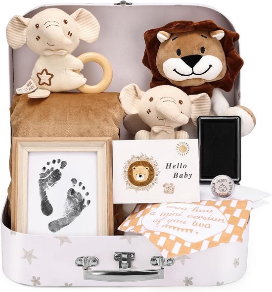 Geschenkset voor Pasgeborenen en Babyshower Cadeau - Unisex Baby Cadeaupakket met Deken en Speelgoed