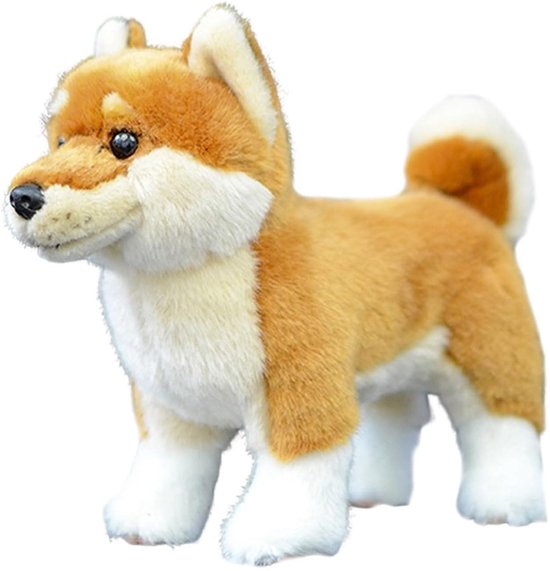 gesimuleerd Shiba Inu pluche dier, 28 cm, realistisch Shiba Inu knuffeldier, behaaglijke slaapkamerdecoratie voor tieners, geel
