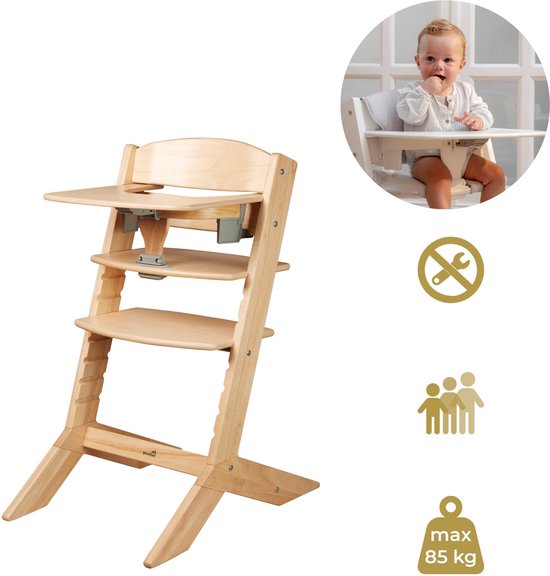 Geuther Houten Kinderstoel - Syt - Meegroeistoel voor kinderen van 6-36 maanden - inclusief eetblad - 5-punts veiligheidsgordel - 61x49x83cm - Eco/hout van Geuther