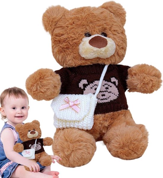 Gevulde beer - Knuffeldier met kleding - Rollenspel avonturen - Verwijderbare kleding - 30 cm - Bruin