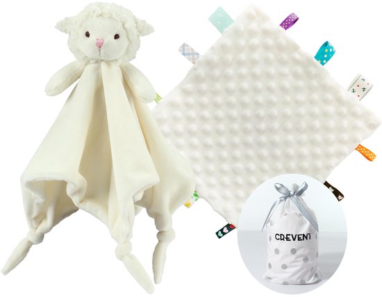 Gezellige pluche baby veiligheidsdeken Loveys voor babymeisjes jongens, voor pasgeborenen (Ivoorschapen schapen + label)