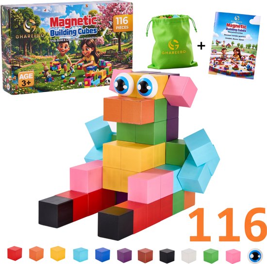 Ghareebo Magnetische Blokken – 116 stuks – Montessori Speelgoed 3 Jaar