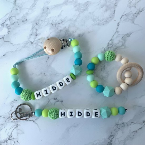Giftset baby - turquoise - gepersonaliseerd - verschillende kleuren van Funnies.