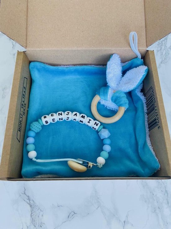 Giftset babypakket - blauw - gepersonaliseerd - verschillende kleuren van Merkloos