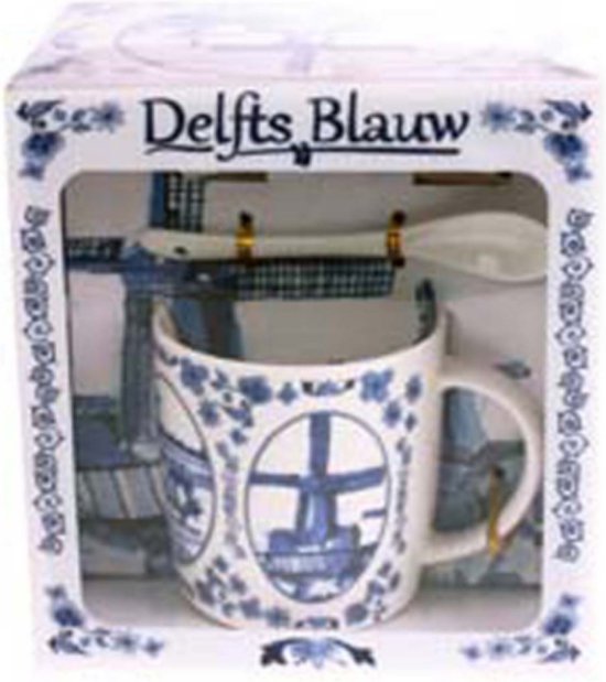 Giftset Delfts blauw met mok, lepel en schotel van Heinen Delfts Blauw