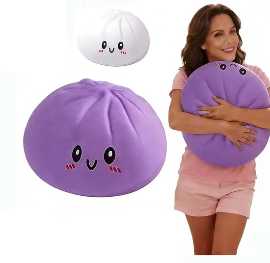 Gigantische Dumpling Squishies, Jumbo Dumpling Squishies Speelgoed met Stoombox, Zachte Knijpbare Ontspanningsbal, Grote Stressverlichtende Sensorische Bal voor Volwassenen en Kinderen, Angstverlichtend Fidget Speelgoed - Paars van Merkloos