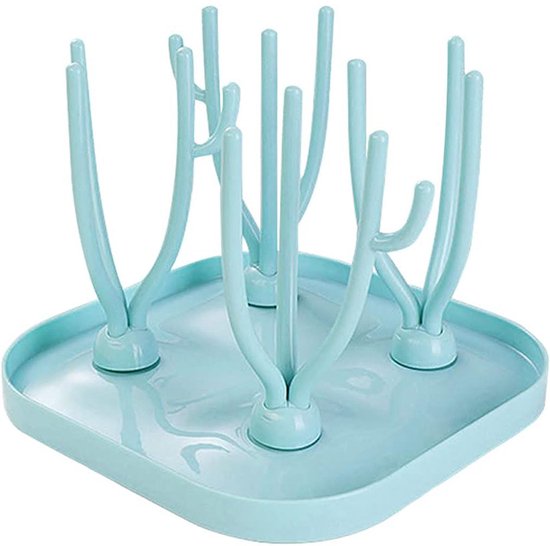 Gigicial Flessenrek - Flessendroogrek - Veilig BPA-vrij materiaal, met verwijderbaar plankje en concave afvoerbak - 16 - Blauw