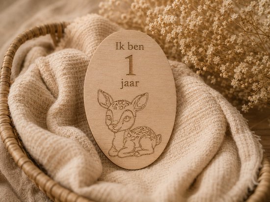 Ginkel Creations - Mijlpaalkaarten Baby - Hout Dieren Thema - 12 Stuks - Kraamcadeau