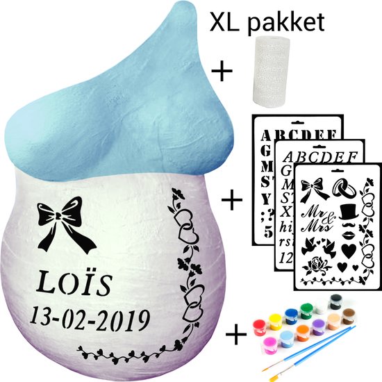 Gipsbuik XL Pakket - Met 3 Sjablonen en 12 Kleuren Verf - 5 Rollen Extra Groot en Sterk Gipsverband - Niet Toxisch- Baby Buik Zwanger van Bellyprint