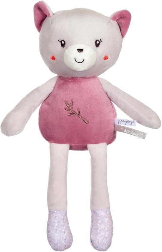 GIPSY Toys – kat – broek – serie "bamboe" – 24 cm S/kaart – roze en grijs – 1e leeftijd