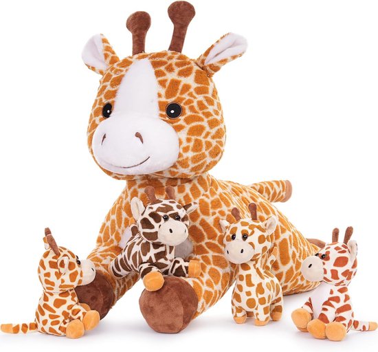 Giraf knuffel 55 cm met 4 baby giraffen knuffels in de buik van Merkloos