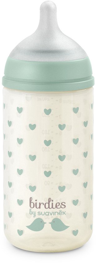 Glazen babyfles - SUAVINEX - Birdies - SX Pro S speen - 240 ml - 3 tot 6 maanden - Groen