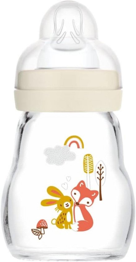 Glazen babyfles voor 0+ maanden met platte speen maat 1 - 170 ml