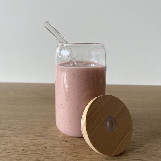 Glazen bekers met rietje (2 stuks) - 400 ML - drinkbeker herbruikbaar - glas bamboe beker - duurzaam van Homezy