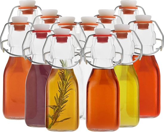 Glazen Beugelfles dop Luchtdichte Flessen (12 Pak) 100ml Flessen Set – Traditionele Vintage Stijl Heldere Flip Dop Preserveer Flessen Voor Brouwen, Dranken, Bier, Olie, Azijn, Kombucha & Water