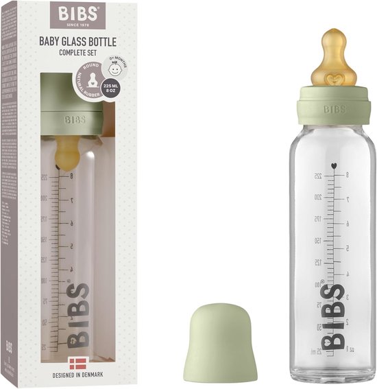 Glazen Fles voor Baby's 225 ml - Antikoliek, Natuurlijke Rubber Teat, Compleet Set - Sage
